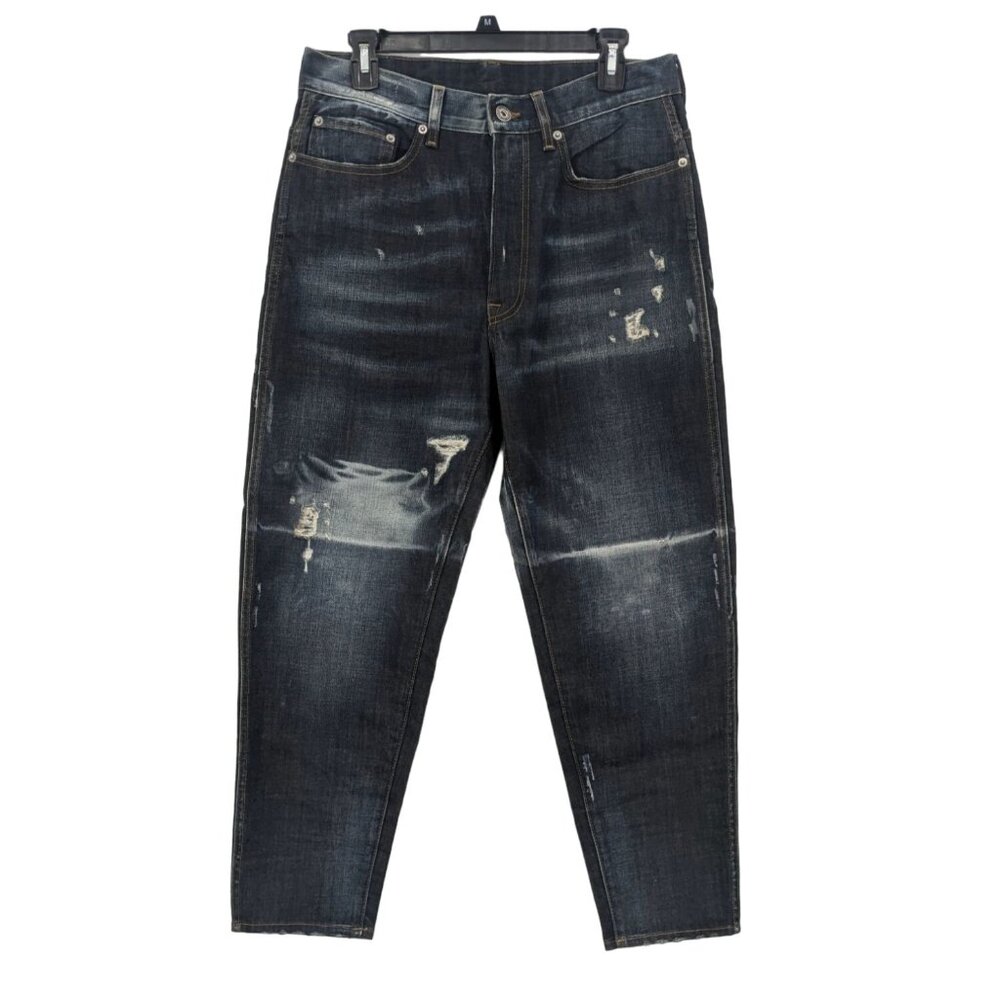 Distressed Boyfriend Jeans Women Size 32 Reconstructed Dark Wash Tapered Fit Y2K